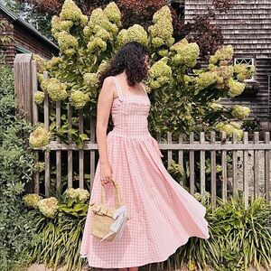 NWT House of CB Vivien Strawberry Shortcake Gingham Midi Sundress Size XS